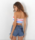 OUBINEW 17 summer Tube Tops bare shoulder shorts crop top printing sunshine letter red and blue stripe wrap chest T2230Z 1