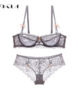 Hot Sexy Bra Set Plus Size 36 38 40 Ultrathin Underwear Women Set White Lace Bra Embroidery Transparent Lingerie Brand Brassiere 2