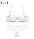 Hot Sexy Bra Set Plus Size 36 38 40 Ultrathin Underwear Women Set White Lace Bra Embroidery Transparent Lingerie Brand Brassiere 4
