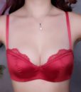 New Japanese 1/2 half cup thin type of light coated cotton breasted sexy women underwear bra set beige red black 3 colors 1